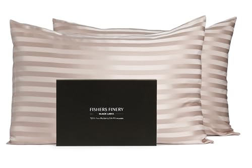 Fishers Finery 30mm 100% Pure Mulberry Silk Pillowcase Set, Good Housekeeping Quality Tested (Taupe Stripe, King, 2 Pack)