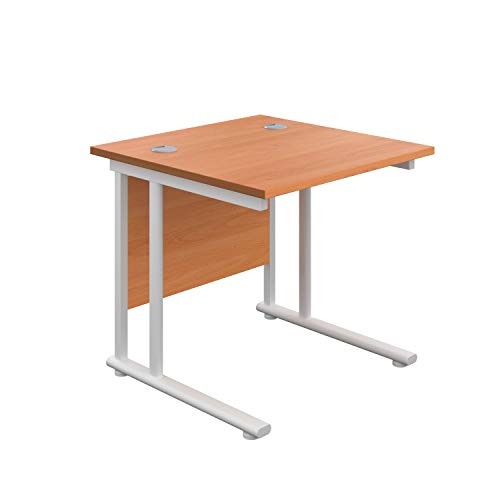 Office Hippo Heavy Duty Rectangular Cantilever Office Desk, Home Office Desk, Office Table, Integrated Cable Ports, PC Desk For Office or Home, 5 Yr Wty - White Frame/Beech Top, 80cm x 80cm