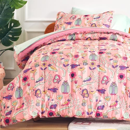 SLEEP ZONE - 7 Piece Kids Comforter Set for Boys Girls Teens - Cartoon Pattern Bedding Washable Ultra Soft - Full/Queen, Secret Garden