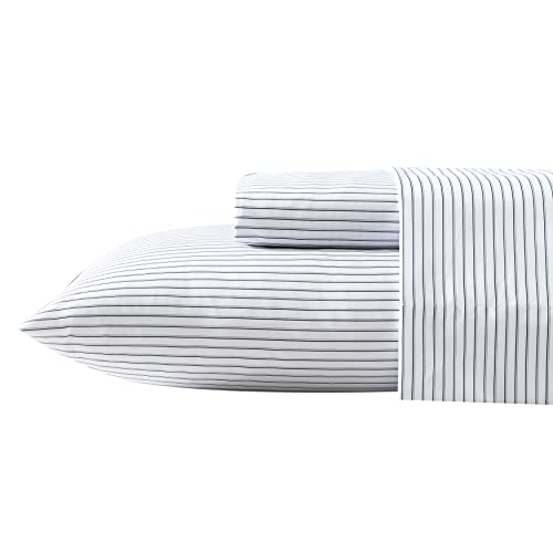 Nautica - Twin/Twin XL Bed Sheets, Cotton Percale Bedding Set with Matching Pillowcase, Crisp & Cool, Fully Elasticized, Dorm Essentials (Skinny Yacht Stripe Grey)