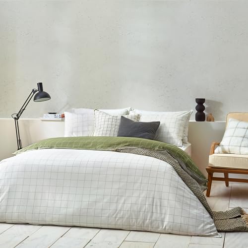 furn. Yard Howarth Check Duvet Cover Set - Reversible Cotton Bedding (Moss/Natural - King)
