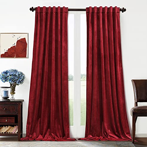 Benedeco Red Velvet Curtains 52x120 Inch Blackout Curtains 2 Panels - Elegant Room Darkening Thermal Insulated Noise Reducing Velvet Window Drapes with Back Tab and Rod Pocket for Living Room