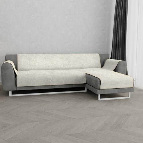 Glamour Non-Slip Sofa Cover, Made in Italy, Right Peninsula Cream 190 cm