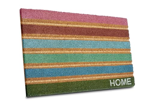 Hanse Home Coconut Doormat for Indoor Use - Dirt Trapper Mat Natural Coconut Mat Outdoor Home Stripes Colourful, Weatherproof and Non-Slip Doormat for Hallway, Patio, Entrance Area - 45 x 75 cm