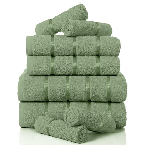 GC GAVENO CAVAILIA Egyptian Cotton Towel Bale Set, Highly Absorbent & Quick Dry Towels For Bathroom, (2 Hand - 2 Bath - 4 Face) 8 Piece Towel Set - Sage Green