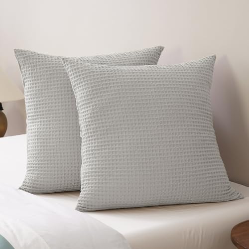 "PHF Ultra Soft Waffle Weave Euro Shams Pillow Covers, No Filling, 2 Pack 26"" x 26"" Bed Cushion Covers, Breathable & Skin-Friendly Bed Pillow Shams for Stylish Home Decor, Light Grey"