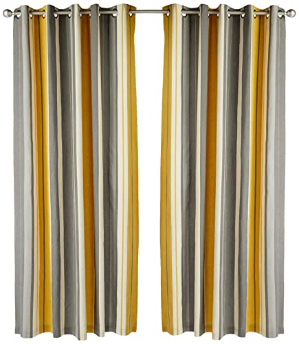 Fusion Whitworth Stripe Eyelet Lined Curtains, Ochre, 66 x 90 Inch