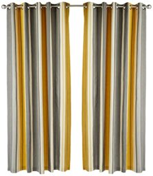 Fusion Whitworth Stripe Eyelet Lined Curtains, Ochre, 66 x 90 Inch