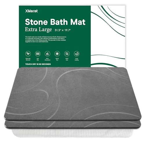 "XMarrat Extra Large Stone Bath Mat for Bathroom, 2 Pack, 31.5""x19.7"" - Super Absorbent, Modern Quick Drying Diatomite Bathmats, Non-Slip Base, Easy Clean for Shower Floor & Bathroom (Dark Gray)"