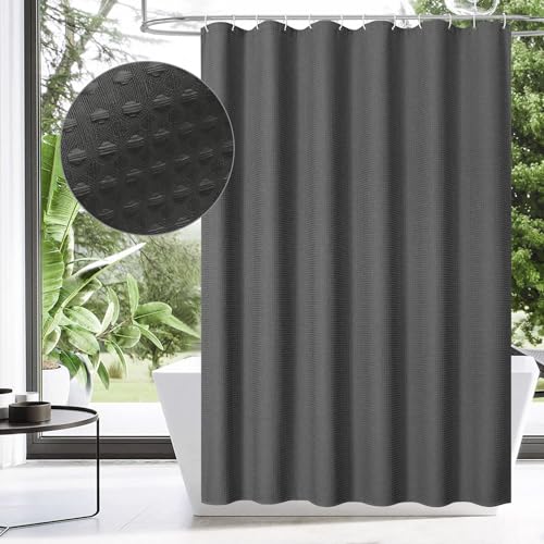 MitoVilla Grey Fabric Shower Curtain, Rustic Weave Textured Shower Curtains for Modern Luxury Bathroom Decor, Weighted Hotel Spa Shower Curtain, 72 x 72, Charcoal Grey