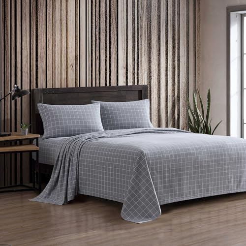 Eddie Bauer - Full Bed Sheets, Cotton Flannel Bedding Set with Matching Pillowcases, Brushed for Extra Softness, Deep Pocket, Oeko-Tex Certified (Great Plains Plaid Grey)