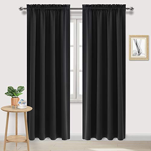 DWCN Blackout Curtains for Bedroom ??? Rod Pocket Thermal Insulated Noise Reducing Noise Reducing Drapes for Living Room, W 52 x L 95 Inch, 2 Panels, Black
