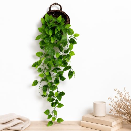 ANZOME Artificial Ivy Garland Artificial Hanging Plants Indoors, Hanging Basket Plants, Artificial Trailing Plants Outdoor, Fake Ivy Hanging Vines for Home Wall Wedding Party Garden Decor