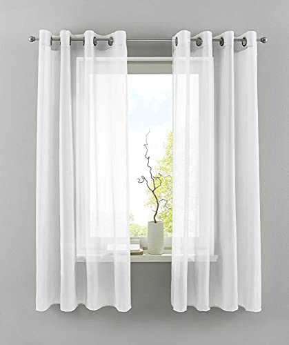 YASMIN Basel 20332TR2 Eyelet Curtains H x W 145 x 140 cm White Transparent Set of 2