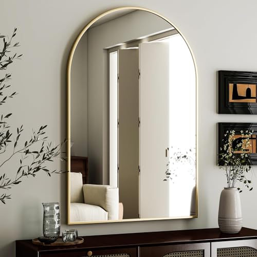 "HARRITPURE 24""x36"" Arched Bathroom Mirror - Wall Mounted Mirror - Gold Arch Mirror - Aluminum Alloy Frame Bathroom Mirror Living Room, Bedroom, Bathroom and Entryway"