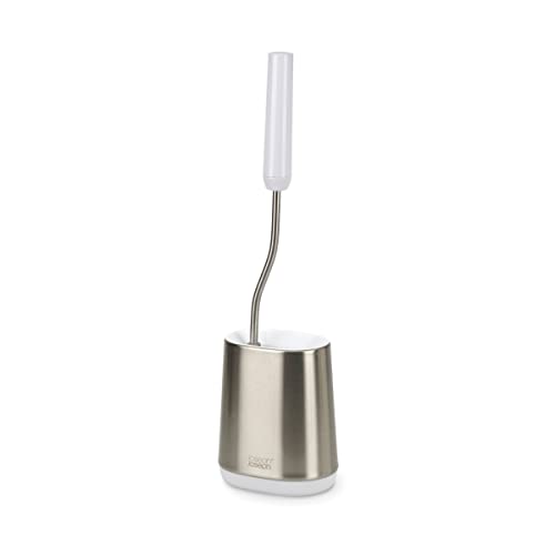 Joseph Joseph Flex Lite - Silicone Toilet Brush with slimline holder set, flexible anti-drip, anti-clog deep clean head, Stainless Steel, Small