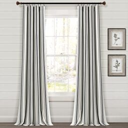 "Lush Decor Farmhouse Stripe Yarn Dyed Eco-Friendly Recycled Cotton Blend Window Curtain Panel Pair, 108"" L x 42"" W, Black"
