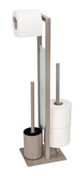 Wenko Rivalta Freestanding Brush Set with Toilet Roll Holder Matt Varnished Steel Safety Glass Separator Plate 18 x 70 x 23 cm, Alloy Tempered Polypropylene (PP), Taupe/Black