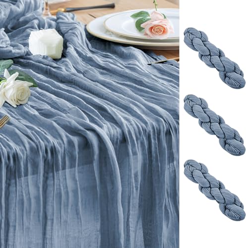 Wokceer Cheesecloth Table Runner Dusty Blue 10FT Boho Gauze, 3 Pack - 120 Inch Cheese Cloth Table Runner Rustic Sheer Runners for Wedding Birthday Baby Bridal Shower Christmas Table Decor