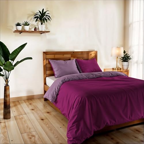 Vera Single and Half Duvet Cover Plain Double Face Bedding Set with Duvet Cover 200 x 200 cm with Envelope 20 x 50 cm + 2 Pillowcases 50 x 80 cm Fuchsia/Lilac