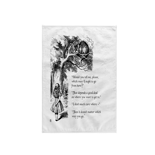 "3dRose ""Which Way Ought I Go From Here Chesire Cat - Alice in Wonderland Quote Towel, White, 15 x 22-Inch"