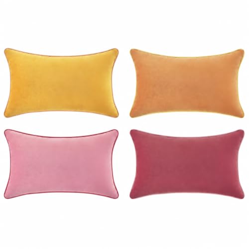 MONDAY MOOSE Decorative Throw Pillow Covers Cushion Cases, Set of 4 Soft Velvet Modern Double-Sided Designs, Mix and Match for Home Decor, Pillow Inserts Not Included (12x20 inch, Yellow/Pink)