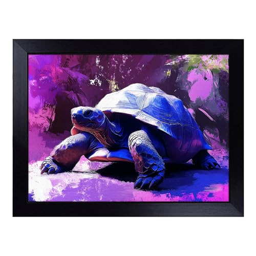 Lap Tray with Bean Bag Cushion, Tortoise Illustrated - Handmade in the UK, Raised Wooden Edge, Padded Cushion, Heat-Resistant Wipe-Clean Surface, for Meals, Laptops and Crafts