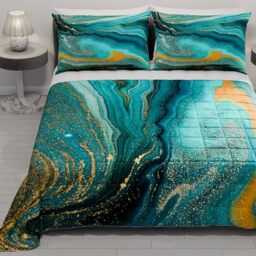 PETTI Artigiani Italiani - Summer Single Bedspread 170 x 260 cm 100 g/m² Double Face, Spring Single Bed Quilt, Lightweight Quilt, Green Marble, 100% Made in Italy