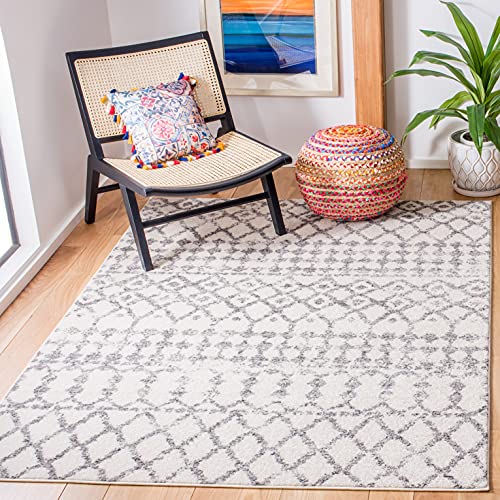 Safavieh Tulum Collection Bohemian Area Rug for Living Room, Dining Room, Bedroom, Short Pile, Ivory and Grey, 135 x 196 cm