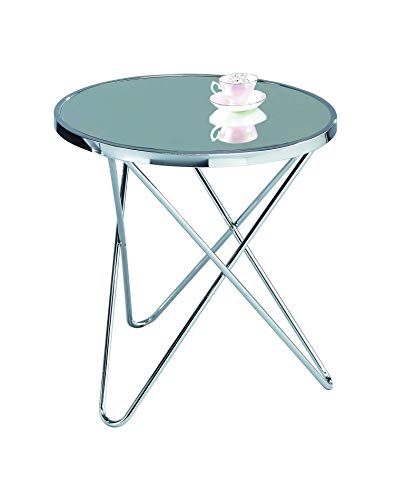 ASPECT Porto Round Glass Side Coffee End Lamp Table, Metal, Chrome/Mirror, 55 dia x57.5 cm