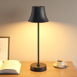 UPXNBOR Rechargeable Table Lamp, Cordless Battery Operated Touch USB Table Lamp, 3-Level Dimmable Brightness, IP54 Waterproof, Full Metal Housing, Dual Battery Power, Black