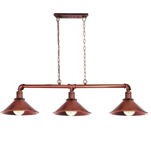 LEDSone Pipe Ceiling Light Retro Style Rustic Red Steampunk Metal 3 Way Bar Over Table Water Pipe Ceiling Light Fitting Vintage Industrial Suspended Pendant Lamp for Living Room, Dining Room, Loft
