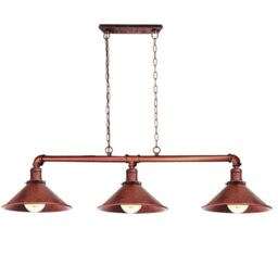 LEDSone Pipe Ceiling Light Retro Style Rustic Red Steampunk Metal 3 Way Bar Over Table Water Pipe Ceiling Light Fitting Vintage Industrial Suspended Pendant Lamp for Living Room, Dining Room, Loft