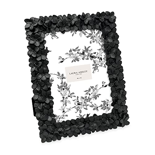 Laura Ashley 5x7 Black Flower Textured Hand-Crafted Resin Picture Frame w/Easel & Hook for Tabletop & Wall Display, Decorative Floral Design Home D cor, Photo Gallery, Art (5x7, Black)