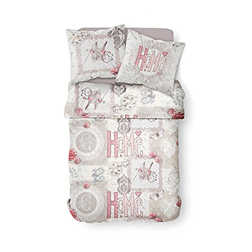 TODAY HC3 – '57 Yarns 2 People Enjoy Design Home Heart Bedding Set Duvet Cover & 2 Pillow Cases 63x63 cm, Cotton, White, Beige, 220 x 240 cm