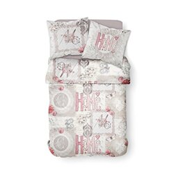 TODAY HC3 – '57 Yarns 2 People Enjoy Design Home Heart Bedding Set Duvet Cover & 2 Pillow Cases 63x63 cm, Cotton, White, Beige, 220 x 240 cm