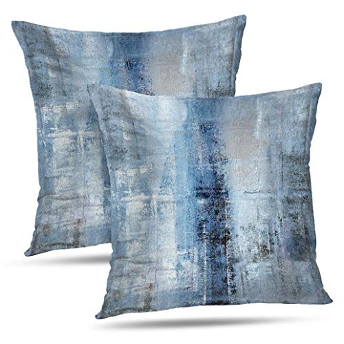 Alricc Blue and Grey Throw Pillow Cover Pack of 2, Abstract Art Gallery Modern Decorative Cushion Cover for Bedroom Sofa Living Room(16 x 16 Inch,Blue and Grey)