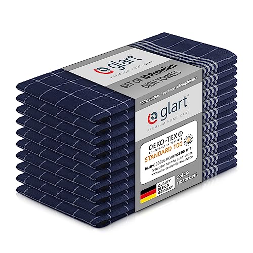 Glart 48BI2 10-piece set of kitchen towels 50x70 cm made of 100% cotton in blue, OEKO-TEX Standard 100 certified, pre-washed for kitchen and dishwashing