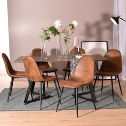 MEUBLE COSY Dining Chairs Set of 6, Vintage Upholstered Kitchen Chair with Backrest, for Living Room Bedroom Home Office, Metal Legs, Suede, Brown