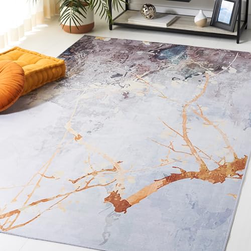 Safavieh Abstract Rug Ideal for High Traffic Areas - Machine Washable and Non Slip - Tacoma Collection, Short Pile, in Grey and Beige, 183 X 183 cm