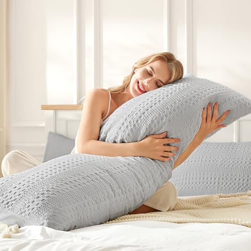 "Mosluna 100% Cotton Waffle Weave Body Pillow Cases, 20""x54""1 Pack???Ultra Soft Body Pillow Covers???Breathable & Skin-Friendly Body Pillows Sham Without Insert,Gray"