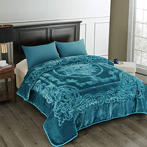 "JML Korean Mink Fleece Blanket King Size Heavy 85"" x 95"" 9lb Single Layer Soft Warm Thick Raschel Blanket for Autumn Winter Teal"
