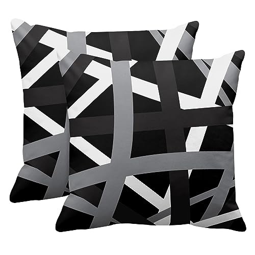 Emvency Set of 2 Throw Pillow Cover Gray Black Stripes Design Retro Decorative Pillow Case Striped Home Decor Square 20x20 Inch Cushion Pillowcase