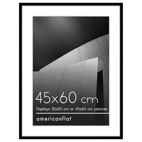 Americanflat 45x60 cm Picture Frame with Polished Plexi Cover - Use as 35x50 cm Wall Photo Frame with Mount or Display 60x45 cm Photo without Mount - Streamline Collection - Black