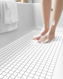 DEXI Bath Mat Non Slip Extra Long, 99x41cm, with Suction Cups and Drain Holes, Machine Washable, for Bathtub and Shower Floor, White