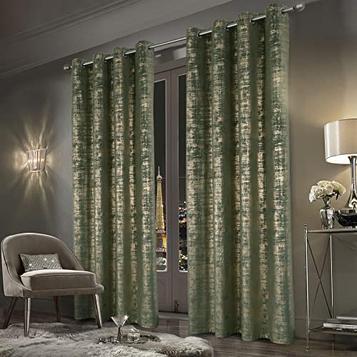 always4u Sage Green Soft Velvet Curtains 95 Inch Length Luxury Bedroom Curtains Gold Foil Print Window Curtains for Living Room Bedroom Set of 2