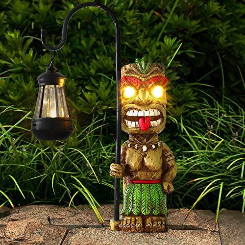 "MIBUNG 16.7"" H Tiki Decor Garden Statue,Large Lantern Tiki Figurine with Solar Lights,Hawaiian Tiki Man Outdoor Patio Yard Lawn Bar Party Beach Pool Pond Halloween Christmas Decoration Ornament Gifts"