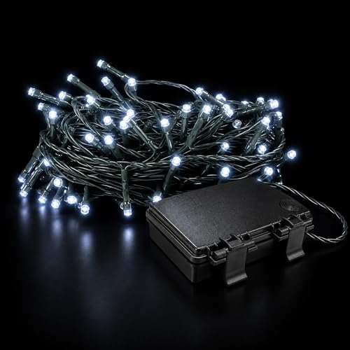 Status Salzburg String Lights - 200 LED White Light Chain with 6 Hour Timer - 16.3 Meter Cable Length (0.4m to First Light) - Indoor & Outdoor Party Lights Battery Operated - SALZBURG200BTW6