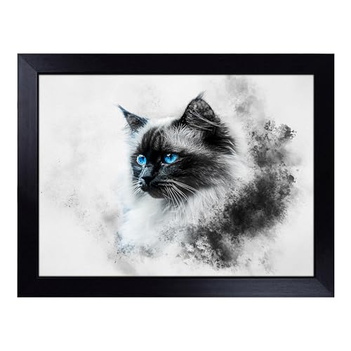 Lap Tray with Bean Bag Cushion, Ragdoll Cat - Handmade in the UK, Raised Wooden Edge, Padded Cushion, Heat-Resistant Wipe-Clean Surface, for Meals, Laptops and Crafts