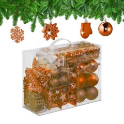 Relaxdays 100x Christmas Ornaments, Baubles, Glittering, Matte & Shiny, Tree Decorations, Plastic, 10 Designs, Orange